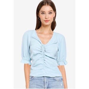 Abercrombie & Fitch Light Blue Ruched Peasant Blouse Top XS